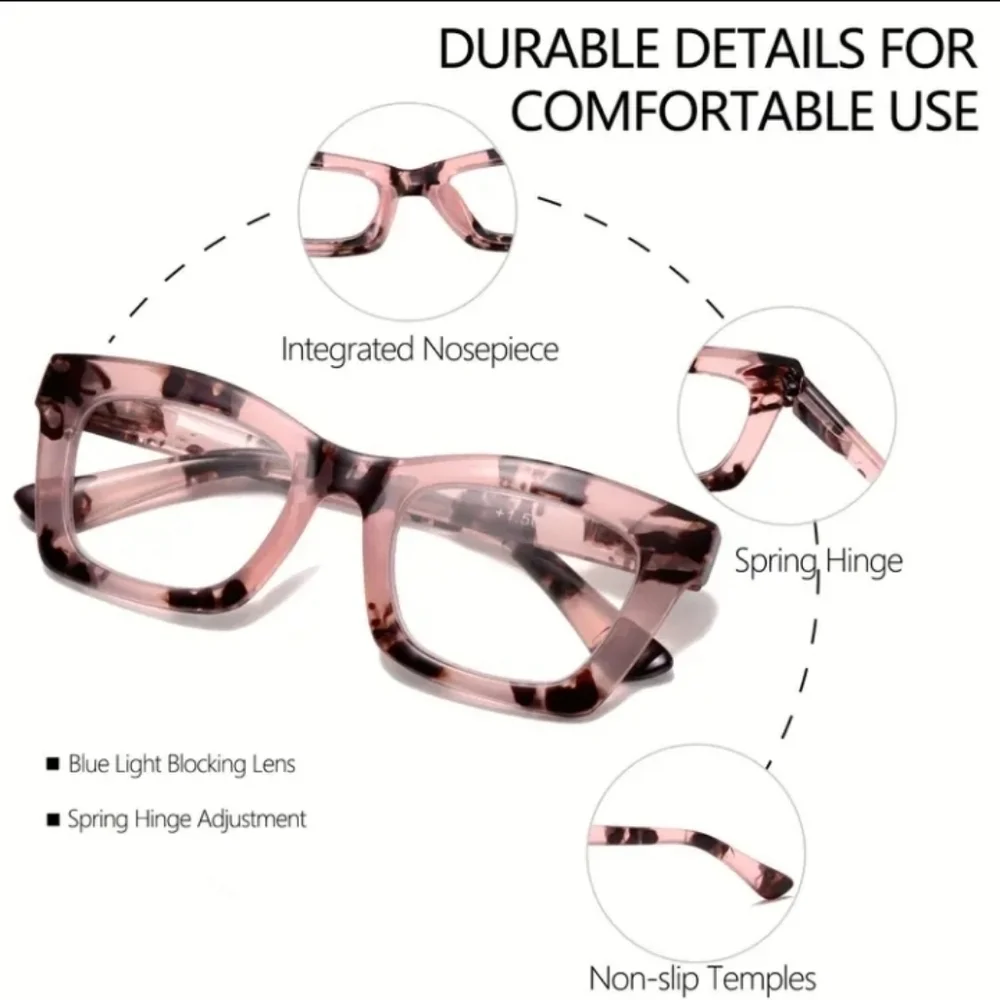 +3.50 Pink Tortoise Readers Blue light blocking readers